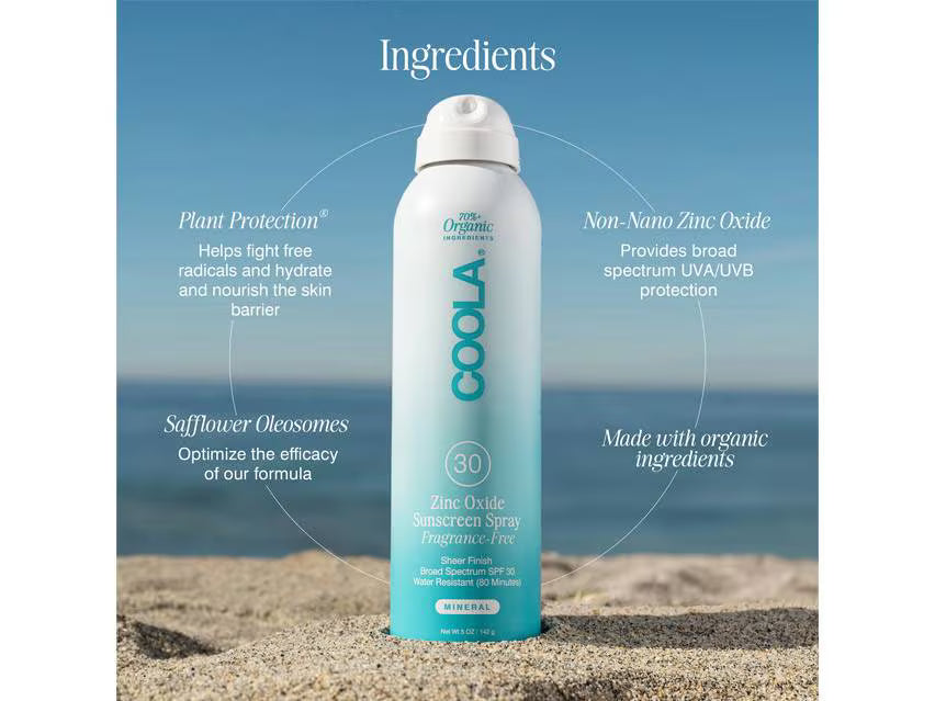 COOLA Mineral Body Organic Sunscreen Spray SPF30 solspray ingredienser