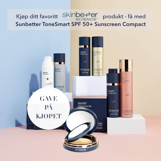 Skinbetter Science kampanje - kjøp ditt favoritt Skinbetter produkt - få med Sunbetter ToneSmart SPF 50+ Sunscreen Compact 